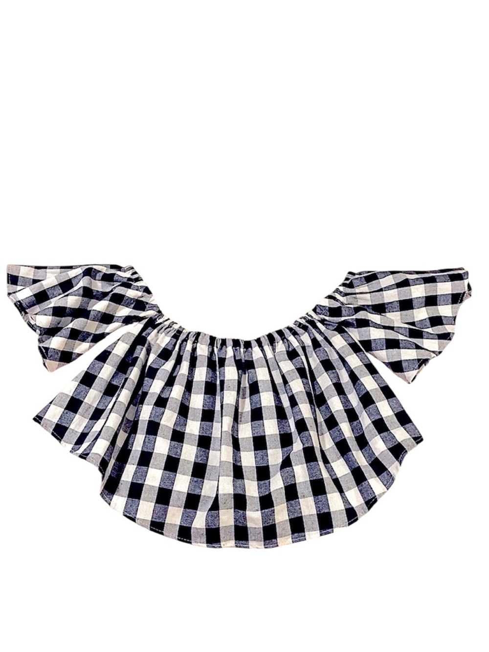 Gingham Check Navy Blue & White Off Shoulder Womens Crop Top Sz S